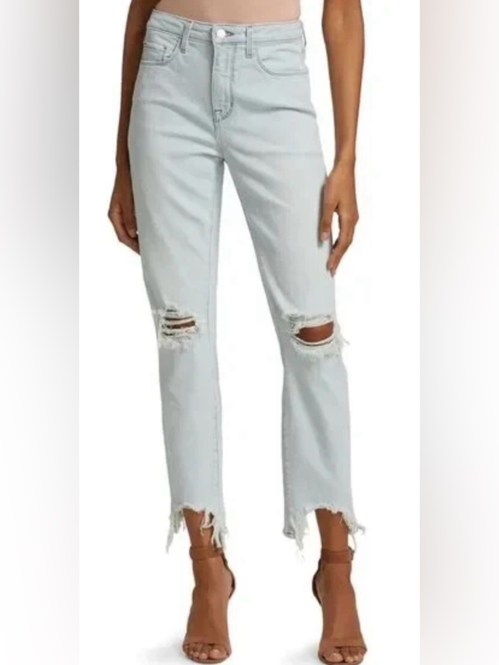L'AGENCE High Line Light Blue Skinny Distressed Straight-Leg Jeans